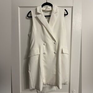 Lulus White Sleeveless Bow Blazer Mini Dress